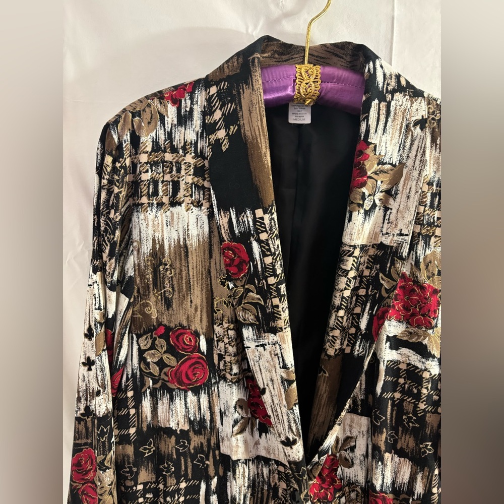 Vintage Women’s Lightweight Red Rose Abstract Earth Tones Oversized Blazer M/L‎ - Picture 5 of 16